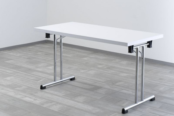 Table pliante Hammerbacher 138x69 cm blanc/cadre chromé, forme rectangulaire, VKL14/W/C