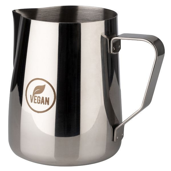 Pichet à lait / universel APS, Ø 10,5 x 13 cm, 0,8 litre, acier inoxydable, extérieur poli, intérieur poli mat, avec gravure : VEGAN, 10351