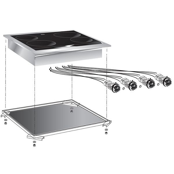 Plaque vitrocéramique électrique encastrable Gastro-Inox avec 4 zones de cuisson, 60cm, 160.511