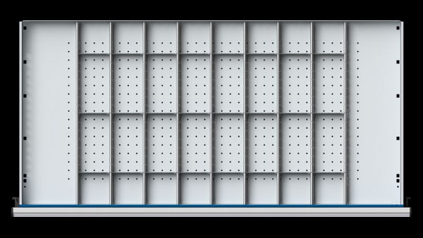 Ensemble de séparateurs de tiroirs pour établis ANKE, dimensions intérieures SK : 1110 x 540 mm, division 1/8, pour hauteur de façade 60 mm, 902.378