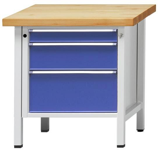 Établi d'armoire ANKE; 800 x 700 mm; RAL 7035/5010; 3 tiroirs 90, 180, 270 mm