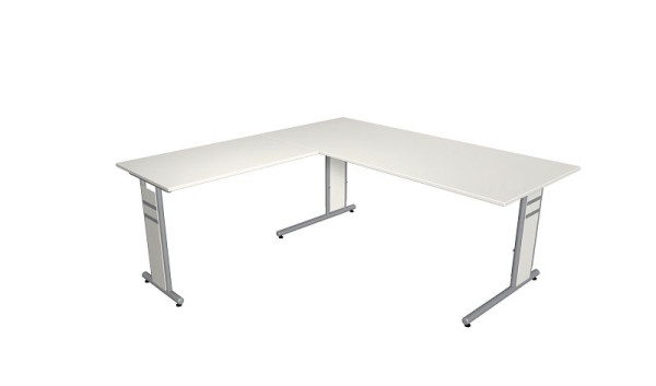 Bureau Kerkmann L 1800 x P 800 x H 680-820 mm avec rallonge/table supplémentaire, forme 4, coloris : blanc, 11409610