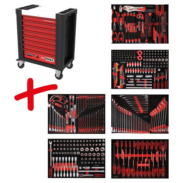 KS Tools PERFORMANCEplus set de dessertes d'atelier P10, avec 399 outils et 6 tiroirs, 810.6399