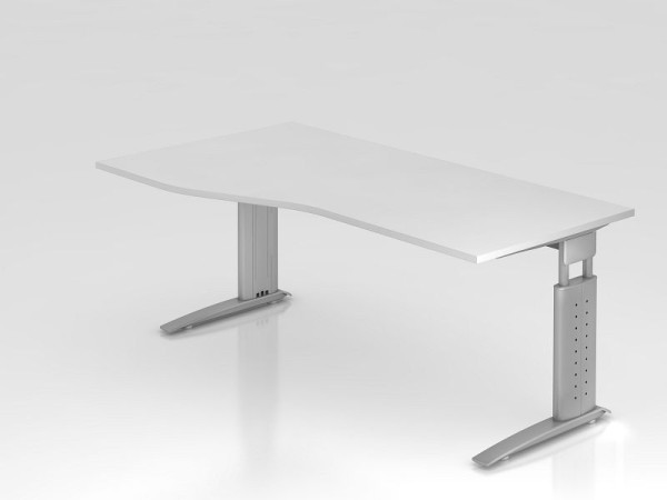 Bureau Hammerbacher pied C 180x100/80cm blanc/argent, hauteur de travail 68-86 cm réglable, VUS18/W/S