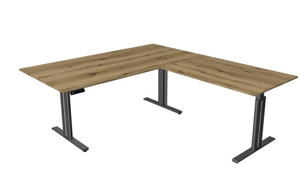 Table assis/debout Kerkmann L 2000 x P 800 mm, avec élément rapporté 1200 x 800 mm, réglable en hauteur électriquement de 720 à 1200 mm, avec fonction mémoire, chêne, 10325355