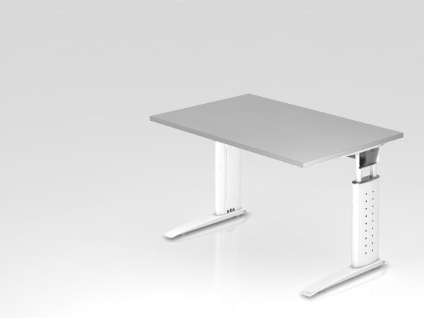 Bureau Hammerbacher pied C 120x80cm gris/blanc, hauteur de travail 68-86 cm réglable, VUS12/5/W