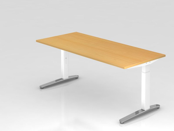 Bureau Hammerbacher pied C 180x80cm hêtre/blanc, poli, forme rectangulaire, VXB19/6/WC
