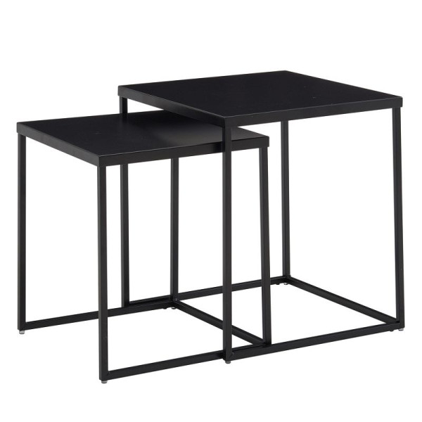 Wohnling Table de Salon Lot de 2 Tables d'appoint en métal carrées Noir Design Industriel Table d'appoint Table de canapé Table Basse carrée WL6.602