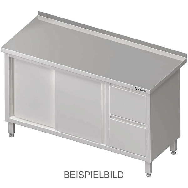 Armoire de travail Stalgast avec portes coulissantes 2000x700x850mm, avec bloc 2 tiroirs à gauche, avec dosseret, soudé, VAS20704LA