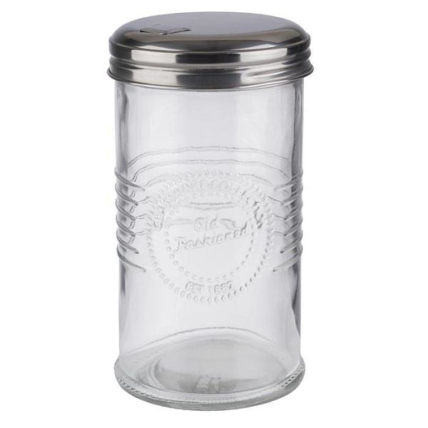 Distributeur de sucre APS -OLD FASHIONED-, Ø 7,5 cm, hauteur : 14 cm, verre, 0,35 litre, couvercle à vis en acier inoxydable, 40510