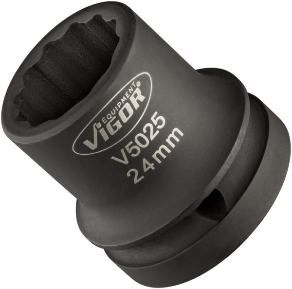 Douille pour clé à chocs VIGOR, carré creux 20 mm (3/4"), profil extérieur double six pans, 24 mm, V5025