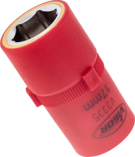 VIGOR Insert de clé à douille VDE, carré creux 12,5 mm (1/2 pouce), profil à six pans extérieurs, 17 mm, V3335