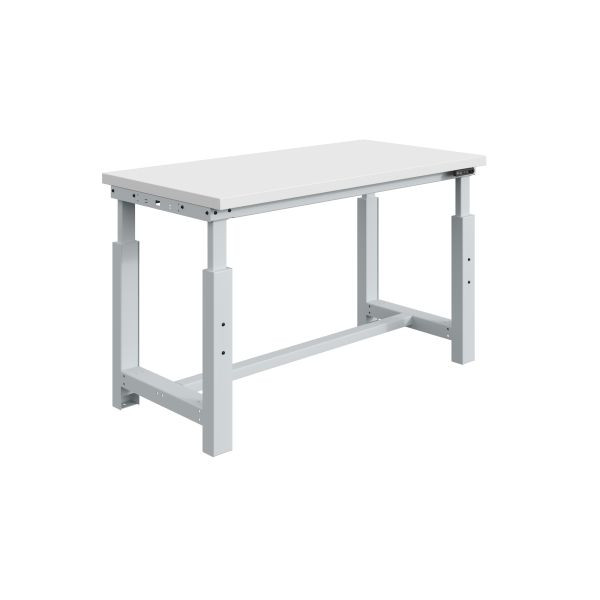 Etabli SOFAME SI, réglable en hauteur électriquement, L 1500 x P 750 x H 730 à 1230 mm, plan de travail RESITOP stratifié 30 mm, gris clair RAL 7035, W010010842GC
