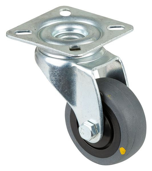 Rouleau d'appareil BS rollers, plaque, largeur 18 mm, Ø50 mm, 50 kg, bande de roulement en caoutchouc gris, conducteur d'électricité, roulement à billes, lot de 4, A300.A89.050