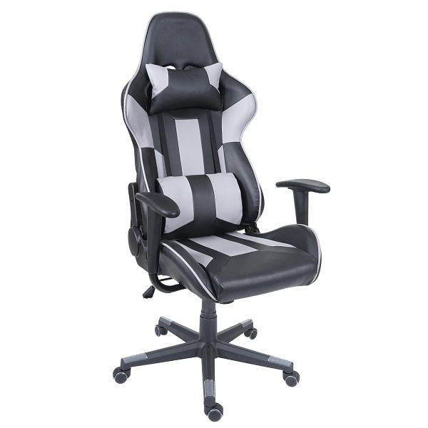 Chaise de bureau Mendler HWC-F84, chaise de bureau, chaise de jeu, chaise de direction, chaise pivotante, simili cuir, noir/gris, 70541