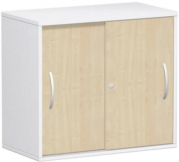 armoire à portes coulissantes geramöbel, étagère supérieure 25 mm, avec pieds réglables, verrouillable, 800x425x720, érable/blanc, S-381501-AW