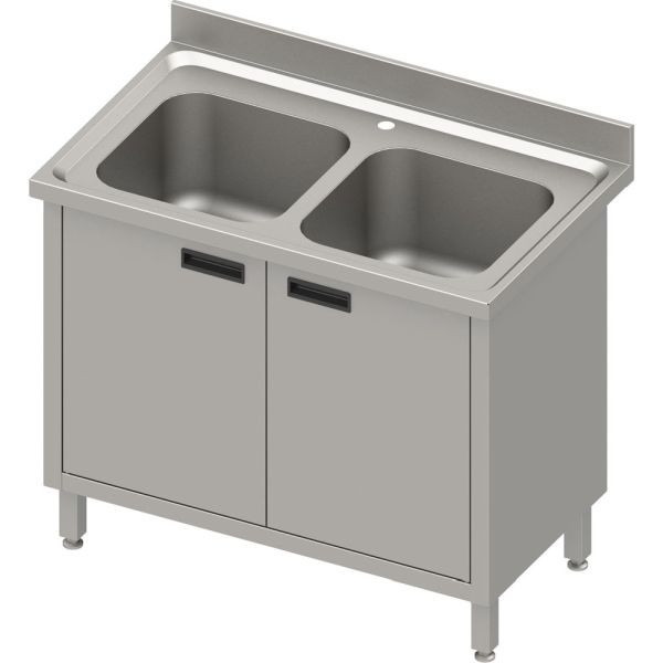 Meuble lavabo double vasque Stalgast avec portes battantes, avec dosseret, 1000mm x 600mm x 850mm (LxPxH), VSK10662A