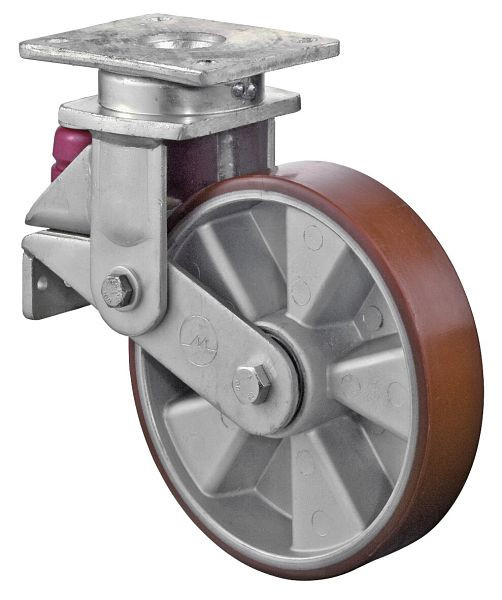 Roulettes BS Roulettes fortes charges à ressorts, largeur 50 mm, Ø200 mm, jusqu'à 600 kg, bande de roulement polyuréthane moulé 95 Shore A, aluminium, roulements à billes, T100.B90.200