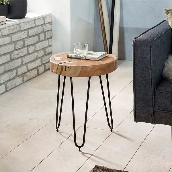 Wohnling table d'appoint en bois d'acacia massif BAGLI 30 x 30 cm, massif, bois véritable, bordure d'arbre, WL1.547