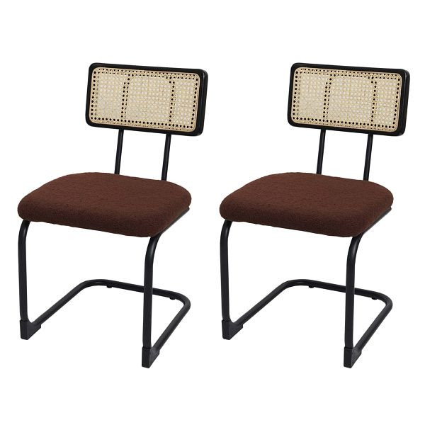 Mendler set de 2 chaises cantilever HWC-K88, fauteuil, bois rotin métal bouclé, tissu/textile marron, 97714