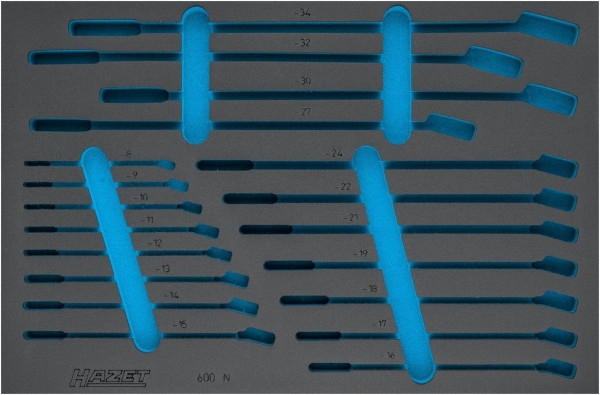 Insert en mousse souple à 2 composants Hazet, pour 163-210/19 Dimensions / longueur : 519 mm x 342 mm Taille du système d'organisation : 3/3 (519 x 342 mm), 163-210L