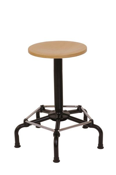 Tabouret de travail Lotz, assise en hêtre, tige pivotante, piètement en acier très stable, hauteur d'assise 560-760 mm, patins, 3535.02