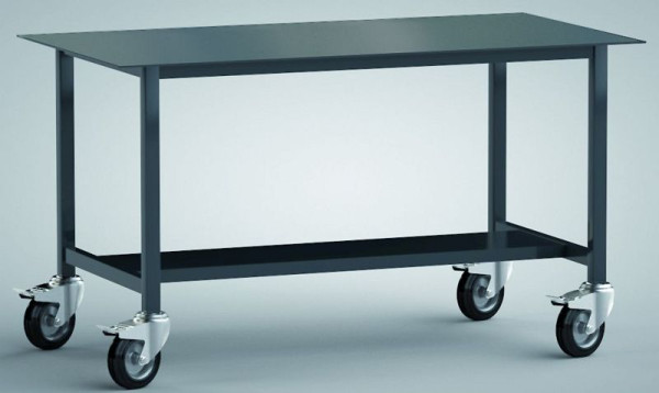 Table de soudage KLW, 1500 x 700 x 858 mm, avec plan de travail en tôle d'acier vierge épaisseur 5 mm, avec 1 étagère de rangement 300 mm, WPS11N-1500-001