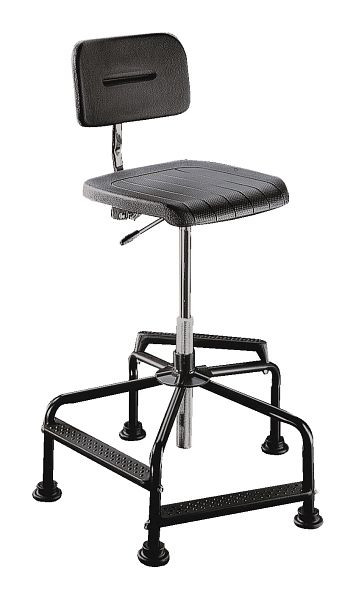 Chaise de travail Lotz, assise en PU, noir, inserts en acier, dossier en PU, noir, réglage de la hauteur et de l'inclinaison, hauteur d'assise 480-880 mm, 8510.01