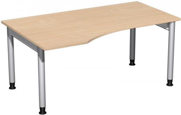 Bureau PC geramöbel gauche, réglable en hauteur, 1600x1000x680-820, hêtre/argent, N-657312-BS