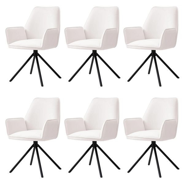 Mendler HWC-G67 ensemble de 6 chaises de salle à manger, accoudoirs de chaise de cuisine, position automatique pivotante, velours, beige crème, pieds noirs, 6x75728