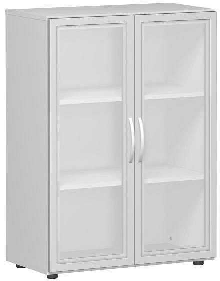 armoire à deux portes geramöbel avec portes en verre satiné dans un cadre en bois, avec pieds, y compris amortisseur de porte, 800x400x1104, gris clair, S-383802-GTL