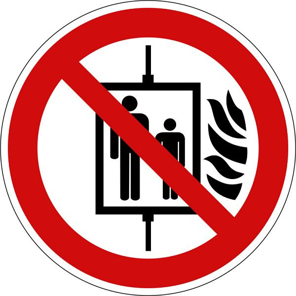 Panneau d'interdiction Eichner "Ne pas utiliser l'ascenseur en cas d'incendie", Ø 10 cm, film PVC, autocollant pour usage intérieur et extérieur, 9225-10120-010