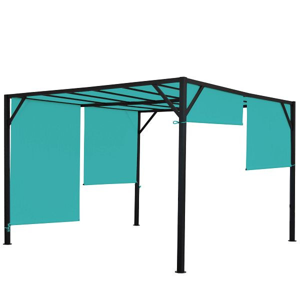 Mendler Pergola Baia, toit de terrasse pour pavillon de jardin, cadre en acier stable de 6 cm + toit ouvrant bleu turquoise, 3x3 m, 75857 + 75848