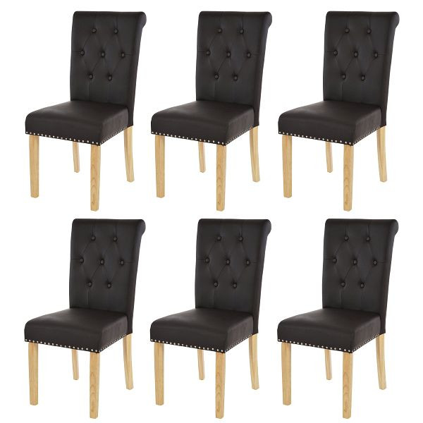 Ensemble de 6 chaises de salle à manger Mendler Chesterfield II, chaise chaise de cuisine, rivets, simili cuir, café, pieds légers, 38294+38294+38294