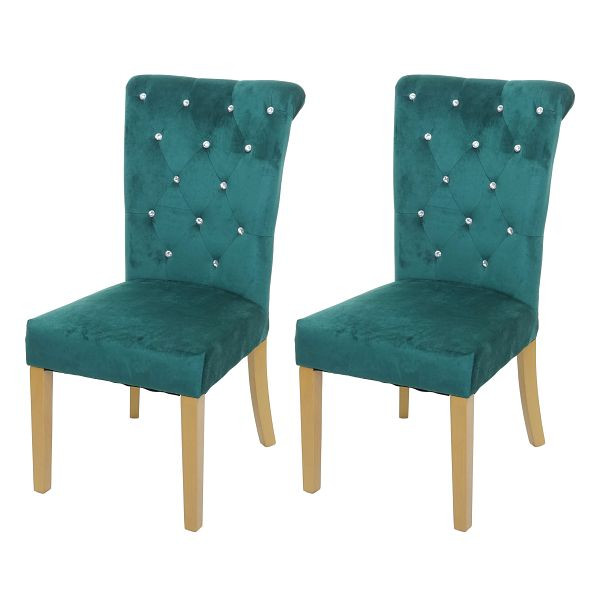 Ensemble de 2 chaises de salle à manger Mendler HWC-D22, chaise de cuisine, velours clouté, vert foncé, pieds dorés, 74563