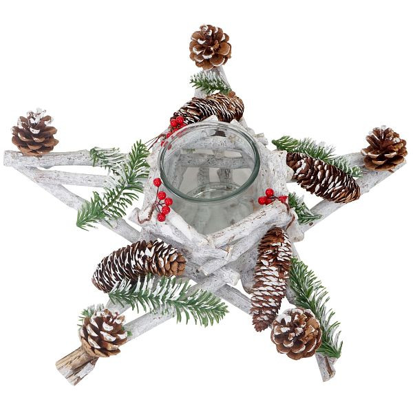 Étoile de couronne de l'Avent Mendler, décoration de table de décoration de Noël, bois avec verre à bougie 40x40x12cm blanc-gris, 51910