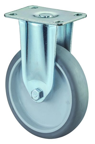 Rouleaux BS Rouleau lourd, largeur 31 mm, Ø125 mm, jusqu'à 100 kg, bande de roulement en caoutchouc gris, palier lisse, plateau, lot de 2, C110.A80.125