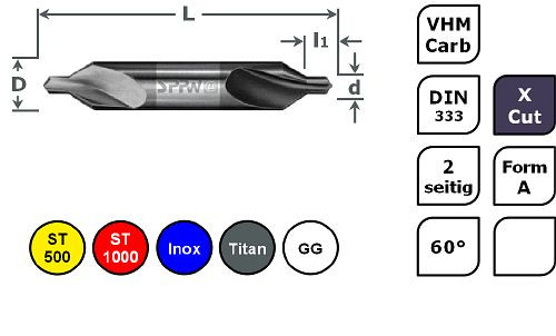 Foret à centrer SPPW, carbure monobloc + X.Cut DIN333 forme A - 1,00x3,15, 6233670100