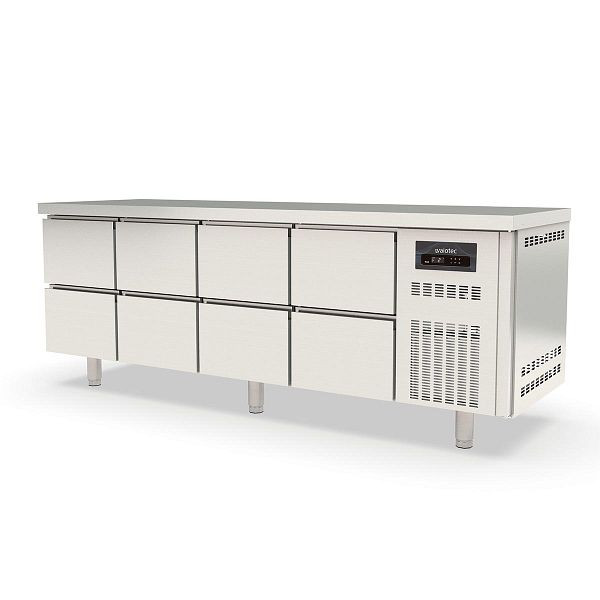 Table réfrigérante Vaiotec TOPLINE 700 / 4 compartiments GN1/1 avec 8 tiroirs, 224,5x70x85 cm, 10310