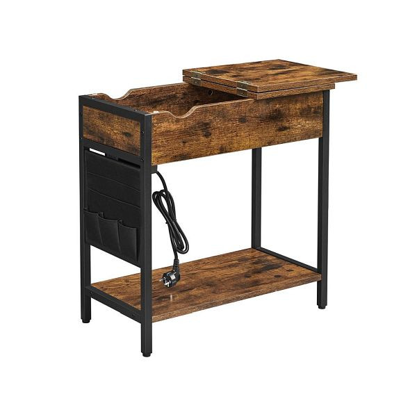 VASAGLE table d'appoint avec prise et ports USB vintage marron-noir, LET311B01