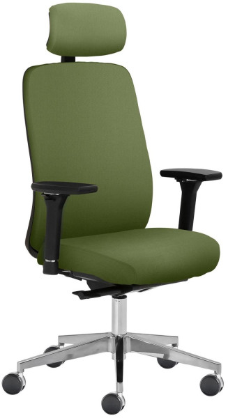 Chaise pivotante Mayer Sitzmöbel , accoudoirs 4D, piètement en aluminium, roulettes pour tapis, vert fougère, 2229_AV4D_KS_SYM++_POL_30613
