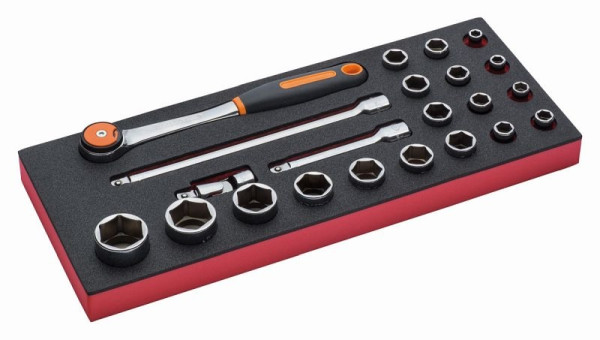 Insert Bahco 1/3, clé à douille + accessoires 1/2", 22 pièces, FF1E2203