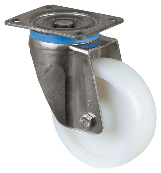 Roulettes pivotantes pour charges lourdes en acier inoxydable, roue en acier inoxydable, roue en plastique, roulement lisse, plaque à visser 150 mm, capacité de charge 700 kg, HS100.A90.150