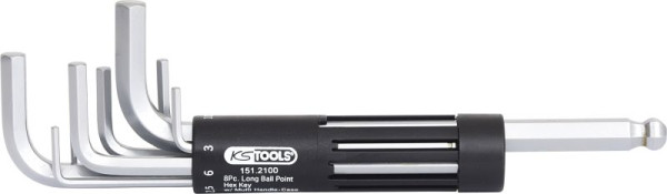 KS Tools Jeu de clés Allen 3 en 1, 8 pièces longues, tête sphérique, 151.2100