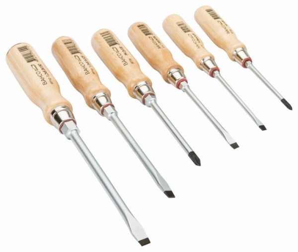 Jeu de tournevis Bahco, 6 pièces, manche en bois, fendu + PH, 9710/S6