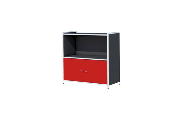 Buffet Kerkmann large, avec 1 tiroir rouge pour 2 OH, Artline, L 800 x P 380 x H 780 mm, anthracite/rouge, 13799013