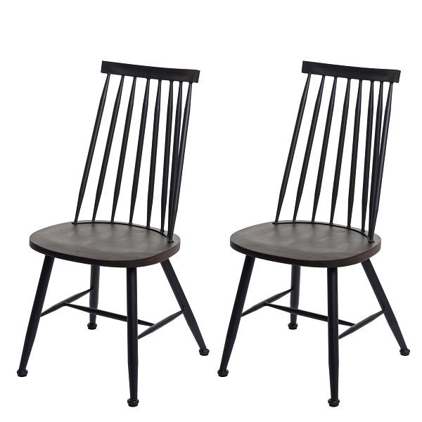 Mendler HWC-G69 lot de 2 chaises de salle à manger, chaises de cuisine/bistro, gastronomie métal design rétro bois massif, anthracite, 82042