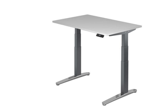 Bureau assis-debout électrique Hammerbacher 120x80cm blanc/graphite, poli, forme rectangulaire, VXBHM12/W/GC
