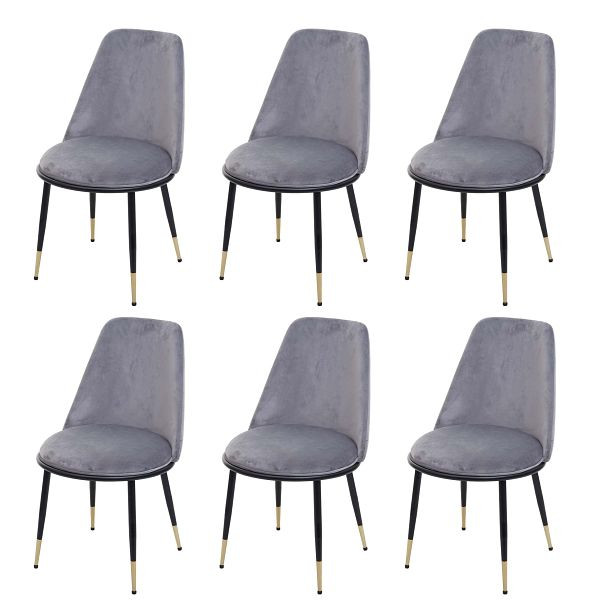 Mendler Lot de 6 Chaises de Salle à Manger HWC-H28, Chaise Chaise de Cuisine, Métal, Gris, Pieds Noirs, Velours, 3x72825
