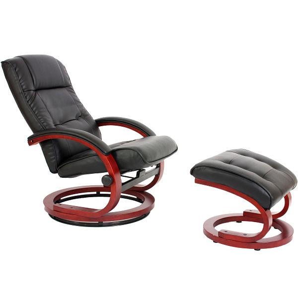 Fauteuil TV Mendler Fauteuil relax Fauteuil Pescatori, simili cuir, avec tabouret, noir, 3548
